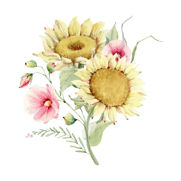 Akvarell Rét Virágok Gyűjtemény Tökéletes Esküvő Tervezés Meghívók Anyák Napi Stock Kép