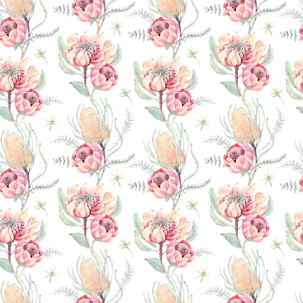 Watercolor Aussie Flowers Seamless Pattern Watercolour Decoration Pattern Vintage Watecolour — Stock Photo, Image