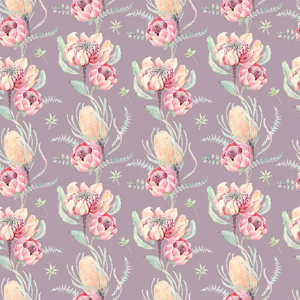 Watercolor Aussie Flowers Seamless Pattern Watercolour Decoration Pattern Vintage Watecolour — Stock Photo, Image