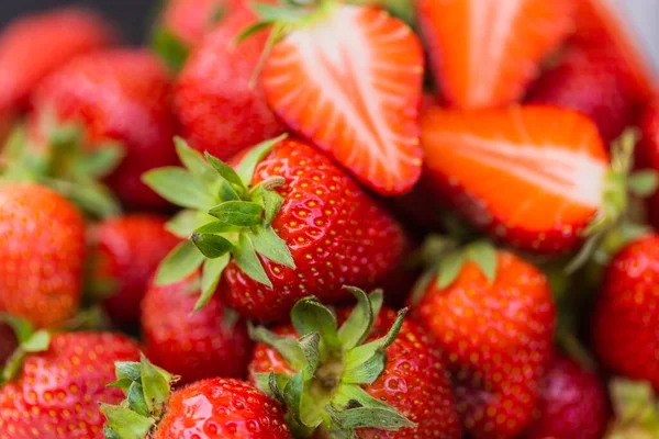 Strawberry fresh organic berries macro. Fruit background - healthy vitamin food