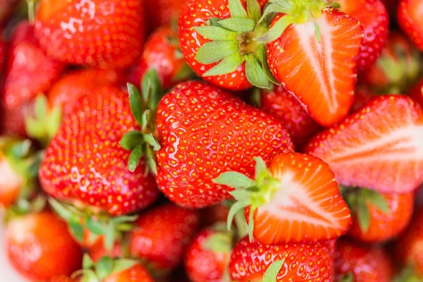 Jordgubbar Färska Ekologiska Bär Makro Frukt Bakgrund Hälsosam Vitaminmat — Stockfoto