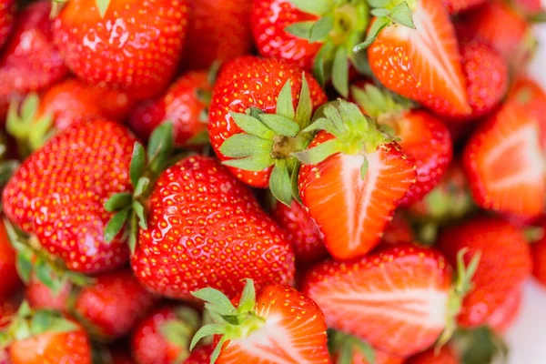 Jordgubbar Färska Ekologiska Bär Makro Frukt Bakgrund Hälsosam Vitaminmat — Stockfoto