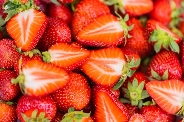 Strawberry fresh organic berries macro. Fruit background - healthy vitamin food