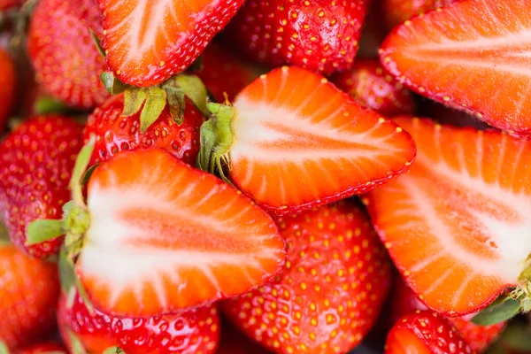 Strawberry fresh organic berries macro. Fruit background - healthy vitamin food