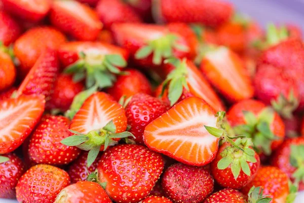 Jordgubbar Färska Ekologiska Bär Makro Frukt Bakgrund Hälsosam Vitaminmat — Stockfoto