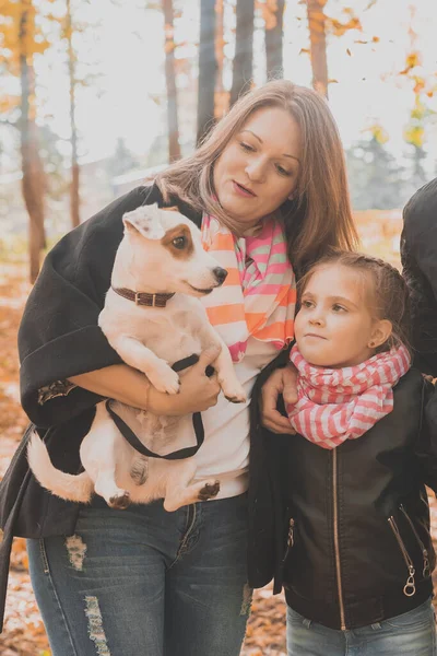 Mormor Med Barnbarn Höstparken Flicka Kramande Mormor Och Hennes Jack — Stockfoto