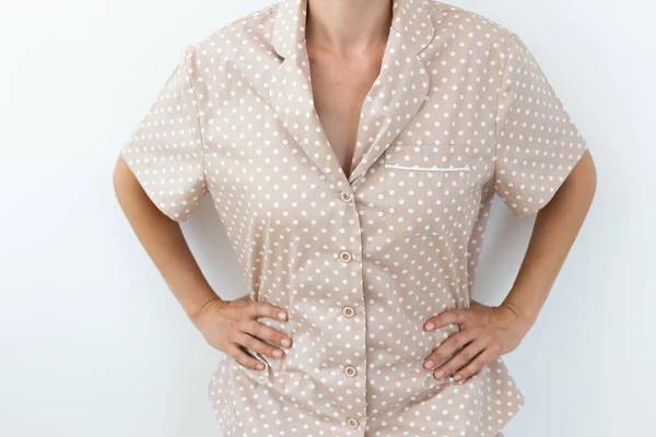 Közelkép Részletek Szövet Textúra Egy Pizsama Háztartási Hálóing Vásárlás Eladás — Stock Fotó