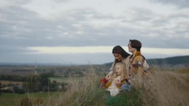 Belles Jeunes Femmes Dans Les Relations Assis Dans Herbe Avec — Video