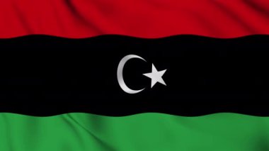 Libya Devleti bayrağı rüzgarda dalgalanıyor. Yüksek kalite 4k görüntü
