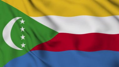 Comoros Birliği bayrağı rüzgarda dalgalanıyor. Komorolar Birliği 'nin ulusal bayrağı. Yüksek kalite 4k görüntü