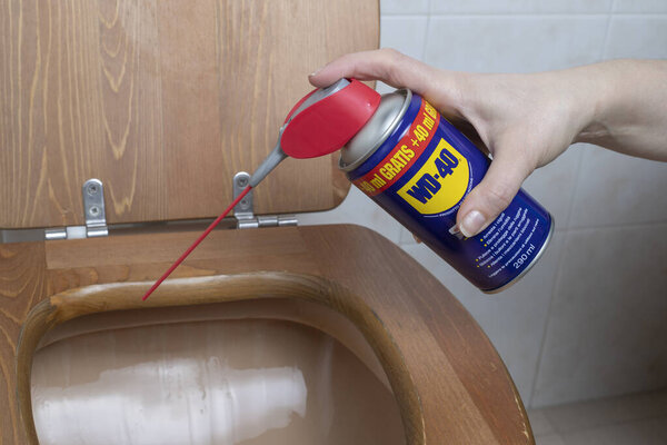 Rome, Lazio, Italy - October 23, 2022: Water repellent WD 40 for cleaning encrusted waste