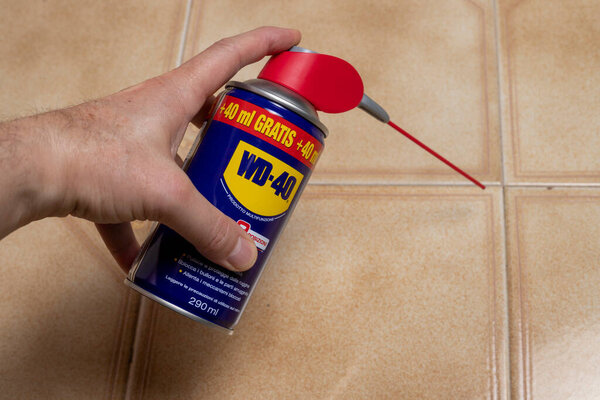 Rome, Lazio, Italy - October 23, 2022: WD 40 water repellent for cleaning tile joints