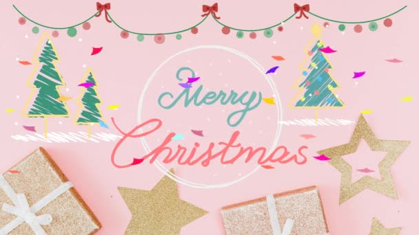 新的最佳动画圣诞快乐庆祝色彩丰富的文字背景动作效果视频片段 — 图库视频影像