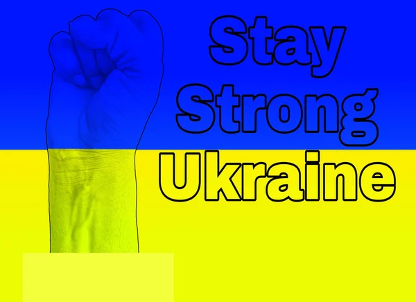 Man Fist Flag Ukraine Izolált Marad Erős Ukrajna Szöveg Ukrajna — Stock Fotó