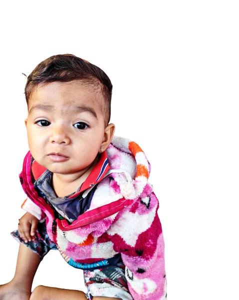 Indian Village Cute Face Baby Girl Isolated White Background Photos — Foto Stock