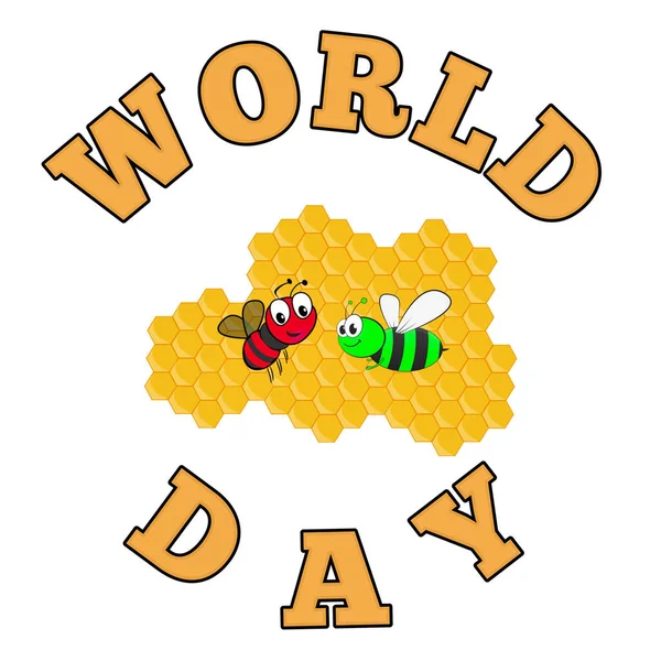 Happy World Bee Day Text White Background Illustration Photos Imagen de archivo