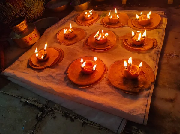 Gehu Atta Akhand Diya Wheat Flour Durga Puja Celebration Arti — 스톡 사진