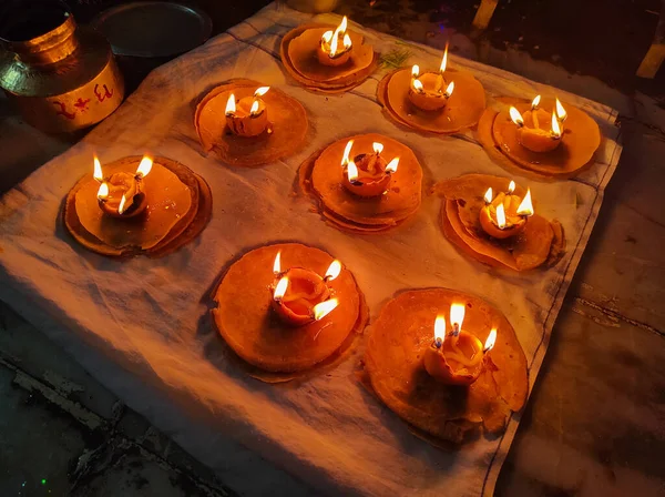 Gujarat Village Navratri Traditional Gehu Atta Akhand Diya Wheat Flour — Stock Photo, Image