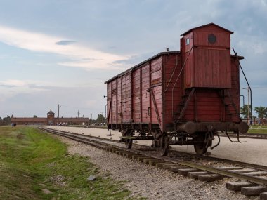 Auschwitz-Birkenau, Polonya. 26 Ağustos 2019. Birkenau kampında vagon.