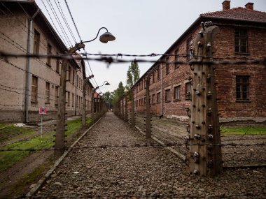 Auschwitz-Birkenau, Polonya. 26 Ağustos 2019. Auschwitz Toplama Kampında Sokak
