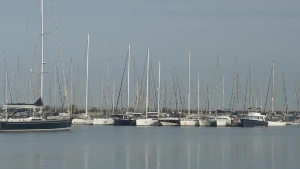 Valencia Spanje December 2021 Jachten Afgemeerd Marina Valencia — Stockvideo