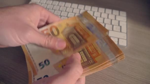 Primer Plano Las Manos Que Cuentan Los Billetes Euros — Vídeo de stock