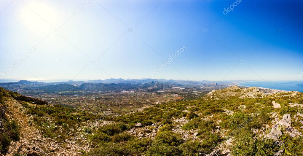 Scenic view of la Marina Alta Region in Alicante Spain from Montgo summit. Denia Xabia Comunidad Valenciana