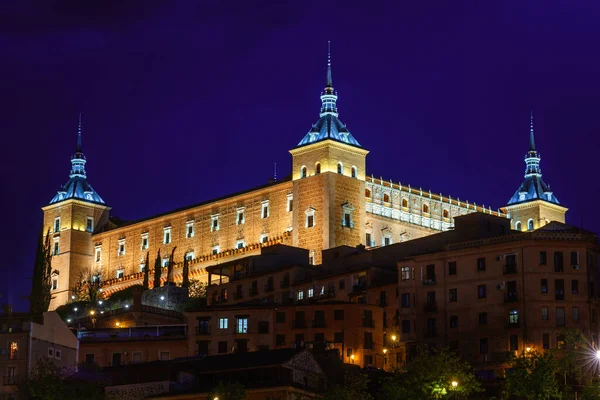 Alcazar Toledo Illuminato Notte Punto Riferimento Storico Spagna — Foto Stock