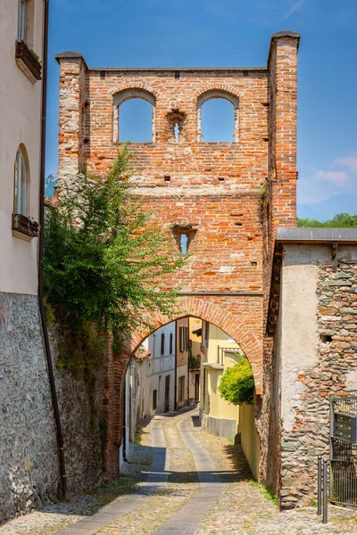 View Historical Gate Porta Santa Maria Made Bricks Avigliana Northern — Fotografia de Stock