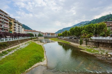 View of the Oria River as it flows through Tolosa, a city in the province of Gipuzkoa, Basque Country