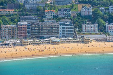 High angle view of La Concha beach in San Sebastian Donostia city Spain