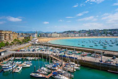 Scenic view of La Concha beach in San Sebastian Donostia city, Spain