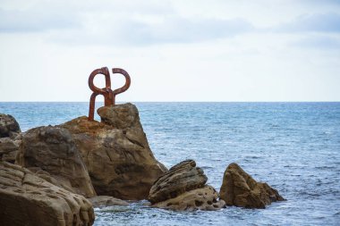 San Sebastian, Spain. August 10, 2022.  View of Wind Comb (Peine del Viento) sculptures by Eduardo Chillida