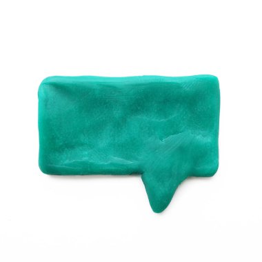 Green plasticine think speech bubble shape isolated on white background. Toy and hobby concept.