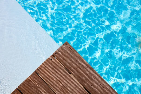 Wooden Platform Swimming Pool Background Pool Background Wallpaper Space Text — Foto de Stock