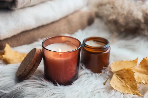 Candles Autumn Leaves Autumn Mood — Foto Stock