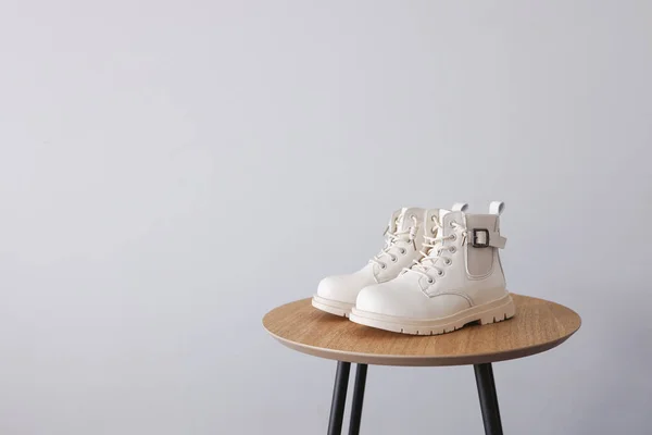 White Shoes White Background Place Text Fall Winter Trends — Fotografia de Stock