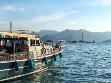 View on pier with boats and yachts, Marmaris pier, boats and yacht, Mediterranean sea