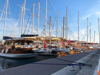 View on pier with boats and yachts, Marmaris pier, boats and yacht, Mediterranean sea