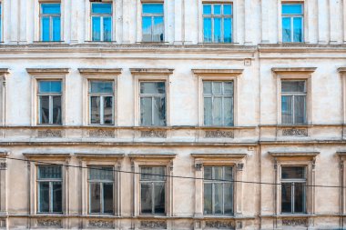Background for design, texture walls and windows of houses, building facades. On the streets in Istanbul, public places.