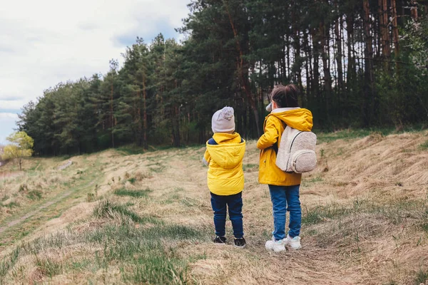 Children Walk Forest Explore Nature — 스톡 사진