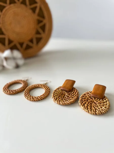 A set of handmade accessories, rattan earrings