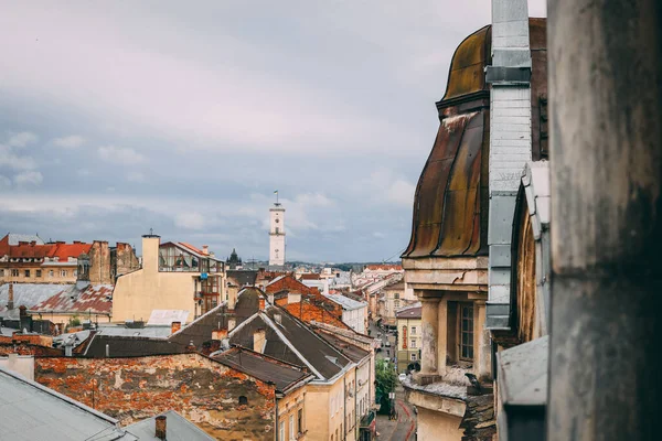 Vista Dall Alto Della Città Leopoli Ucraina Tetti Vecchie Case — Foto Stock