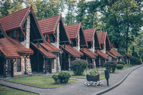 Exterior View Terraced Stone Cottages Street Typical English Town — Stockfoto