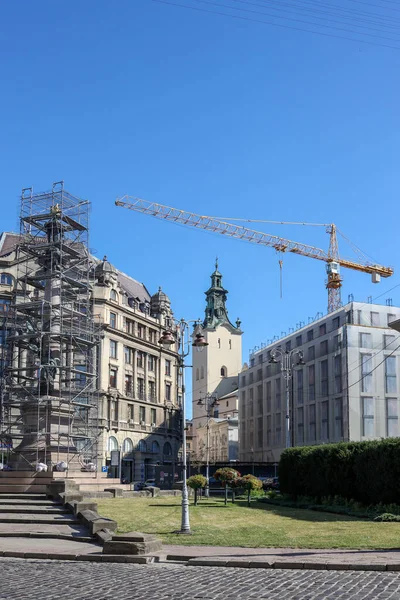 building under construction / restoration - scaffoling on building facade