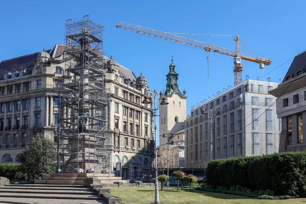 building under construction / restoration - scaffoling on building facade