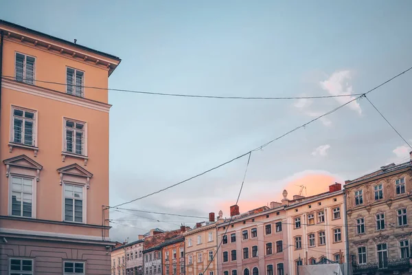 Facades Houses Lviv Old Buildings Sky — Stockfoto