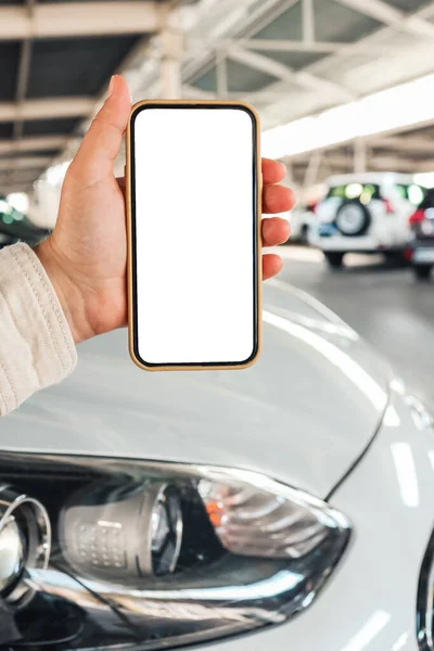 Mockup blank screen mobile phone for app or web site mockup promotion. Ideal for auto dealership, automobile service online, smart car concept, Car shopping online.