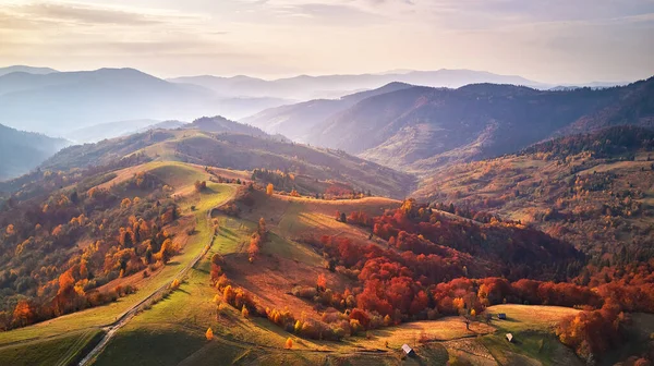 Hermoso Paisaje Otoño Montaña Con Prado Bosque Colorido Rojo Amarillo — Foto de Stock