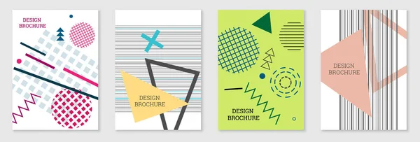 Geometrische Hoes Ontwerp Set Abstracte Ongewone Achtergrond Stijl Van Memphis — Stockvector